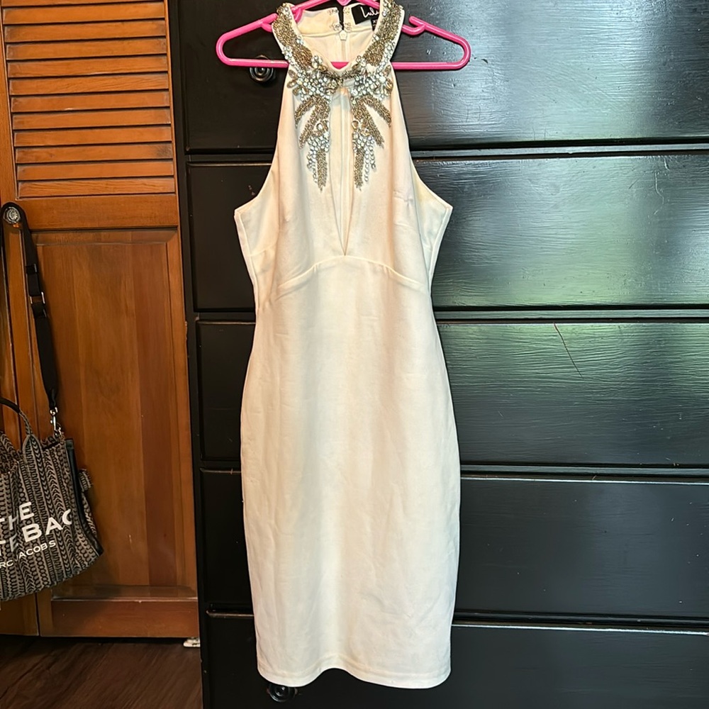 Lulus XS white halter dress diamond neckline